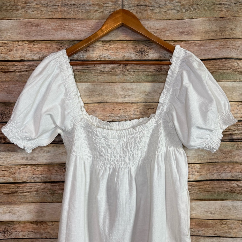 Faherty Women's Ramona Egret Cream Ramona Smocked Puff Sleeve Mini Dress XL - Picture 6 of 8